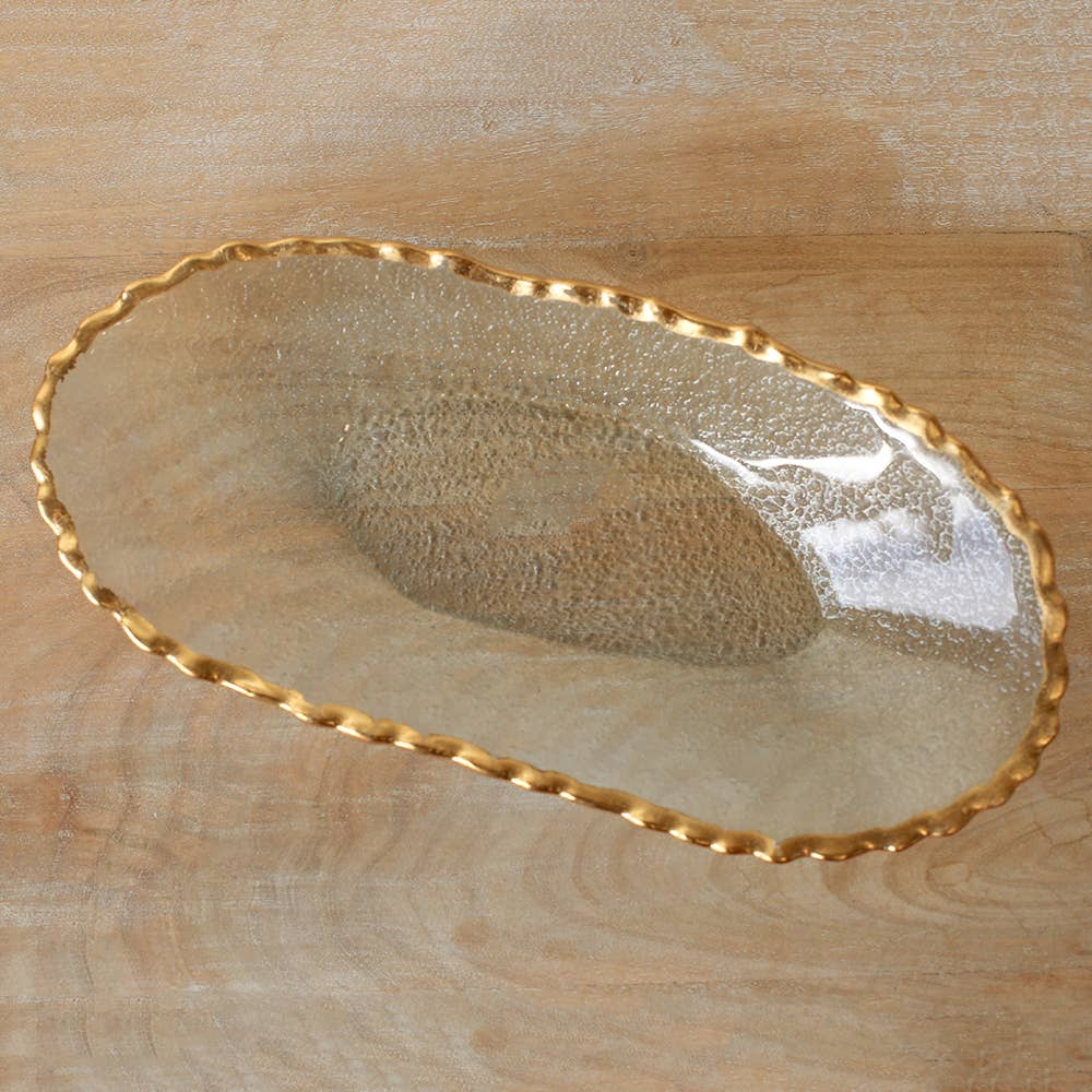 Seward Oval Serving Tray Clear/Gold 14.75x7.25