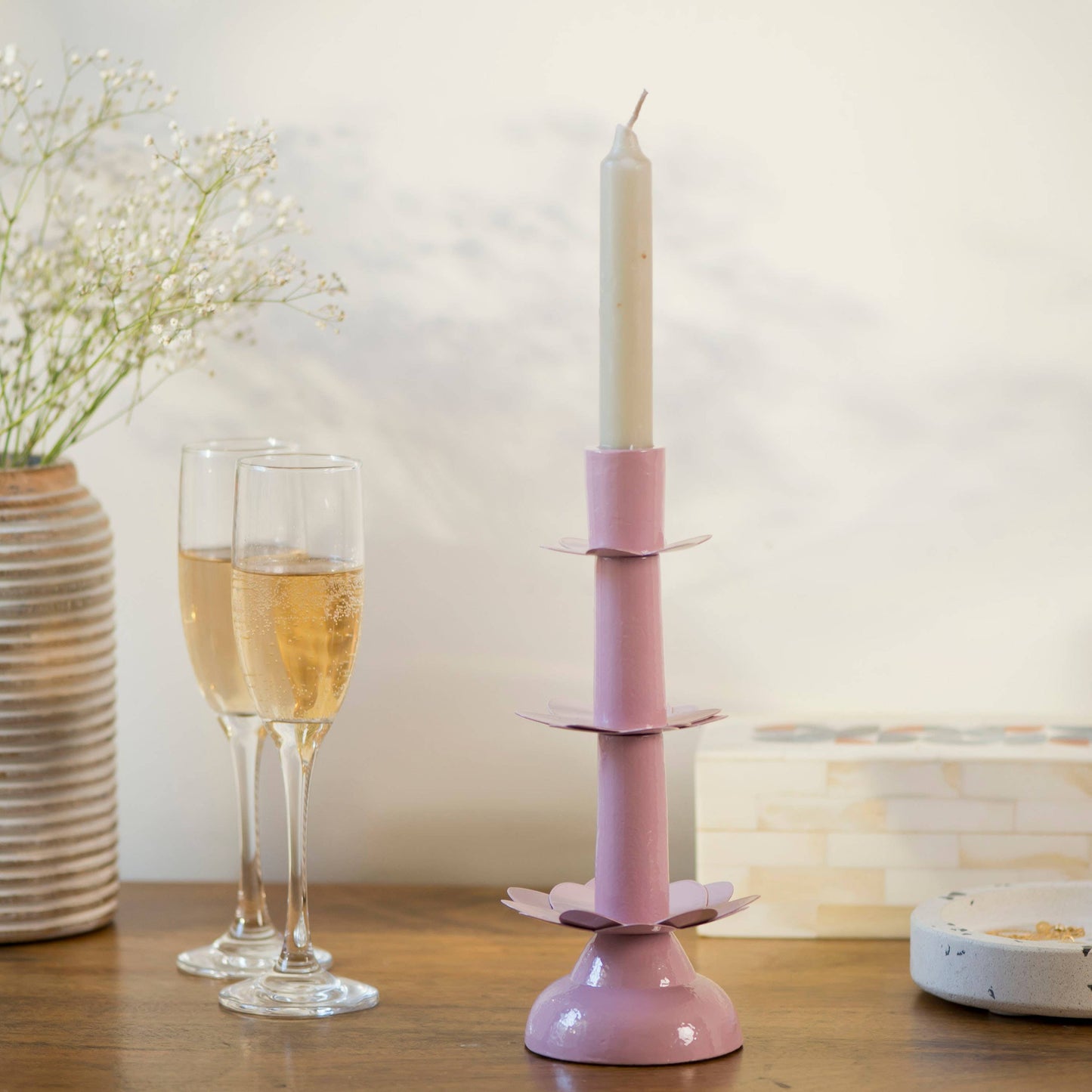 Lotus Bloom Tapered Pink Candleholders