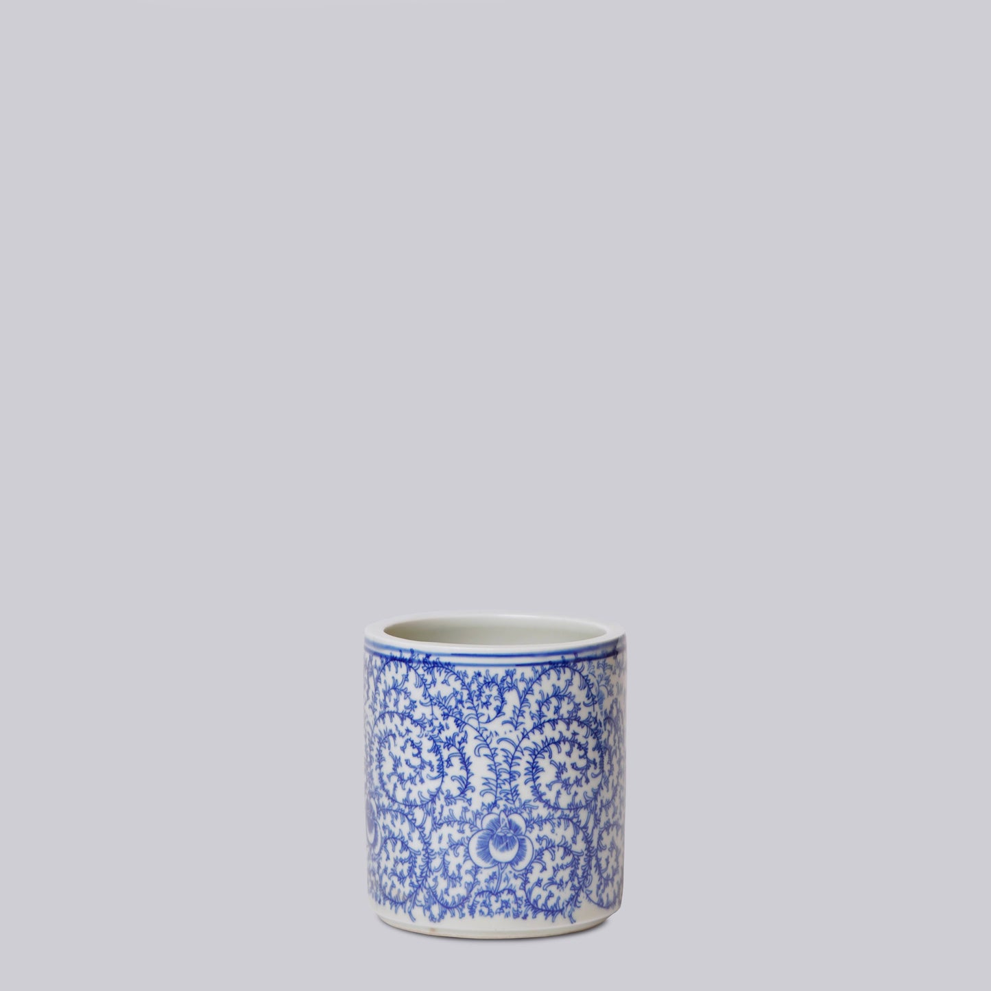 Tiny Blue and White Porcelain Country Peony Cachepot