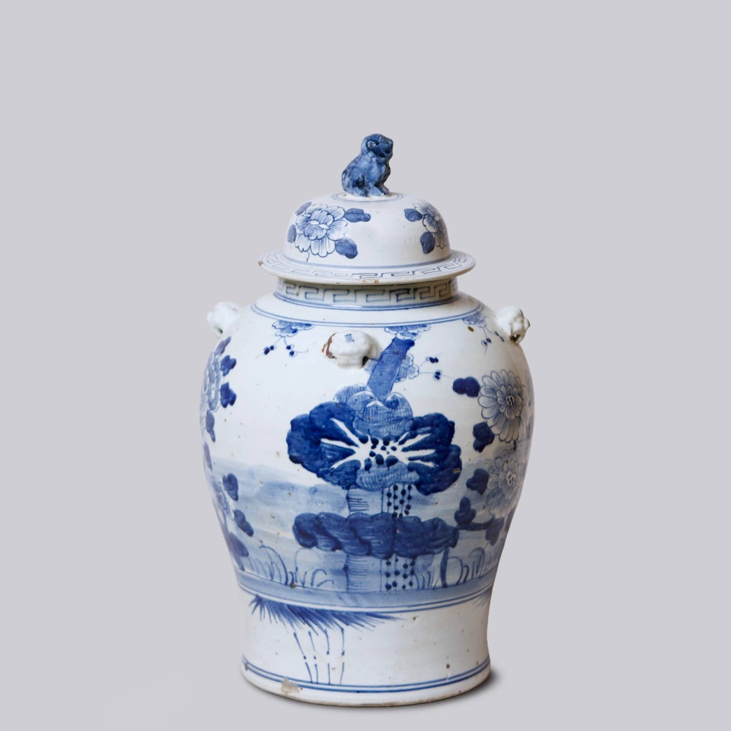 Blue and White Porcelain Floral Temple Jar