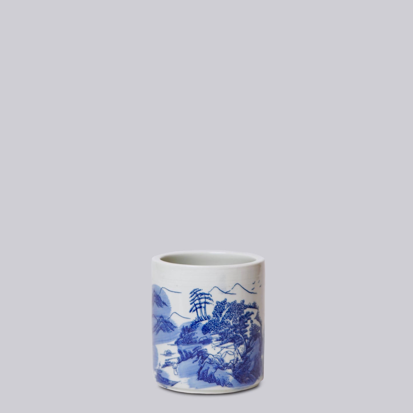 Tiny Blue and White Porcelain Landscape Cachepot