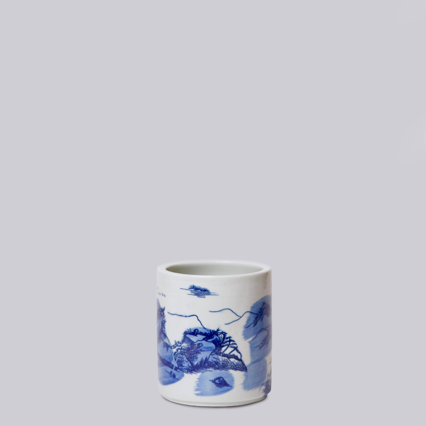 Tiny Blue and White Porcelain Landscape Cachepot