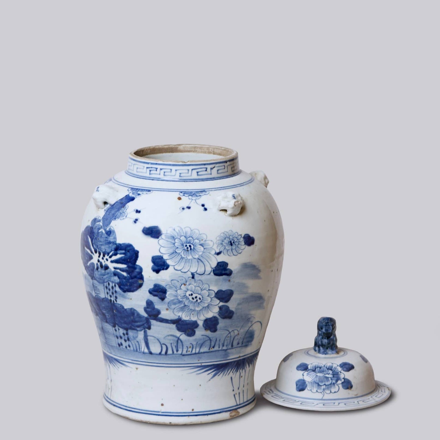 Blue and White Porcelain Floral Temple Jar