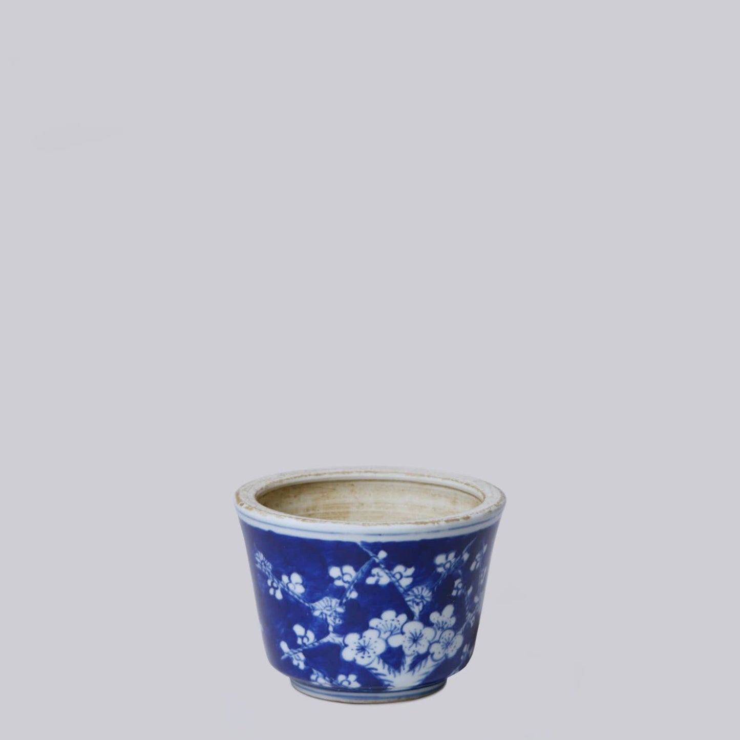 Tiny Blue and White Porcelain Plum Cachepot