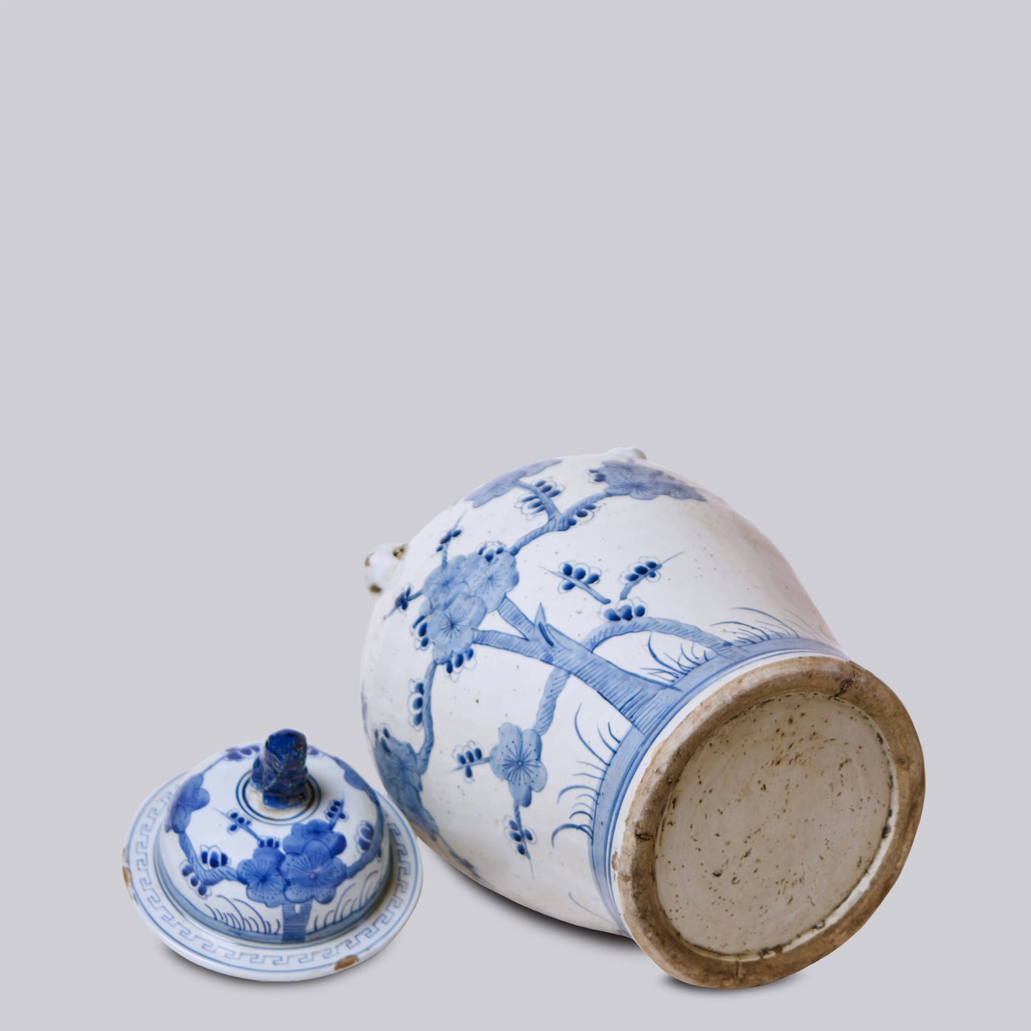 Cherry Blossom Blue and White Porcelain Temple Jar