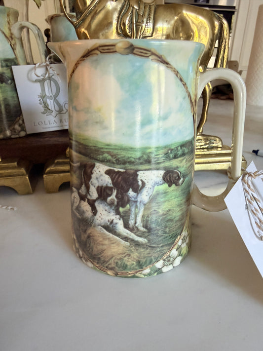 Royal Stone China "Roselle Blue Ware" Pitcher, Sporting Dog Scene