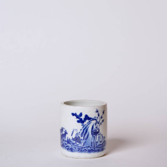 Tiny Blue and White Porcelain Shepherd Cachepot