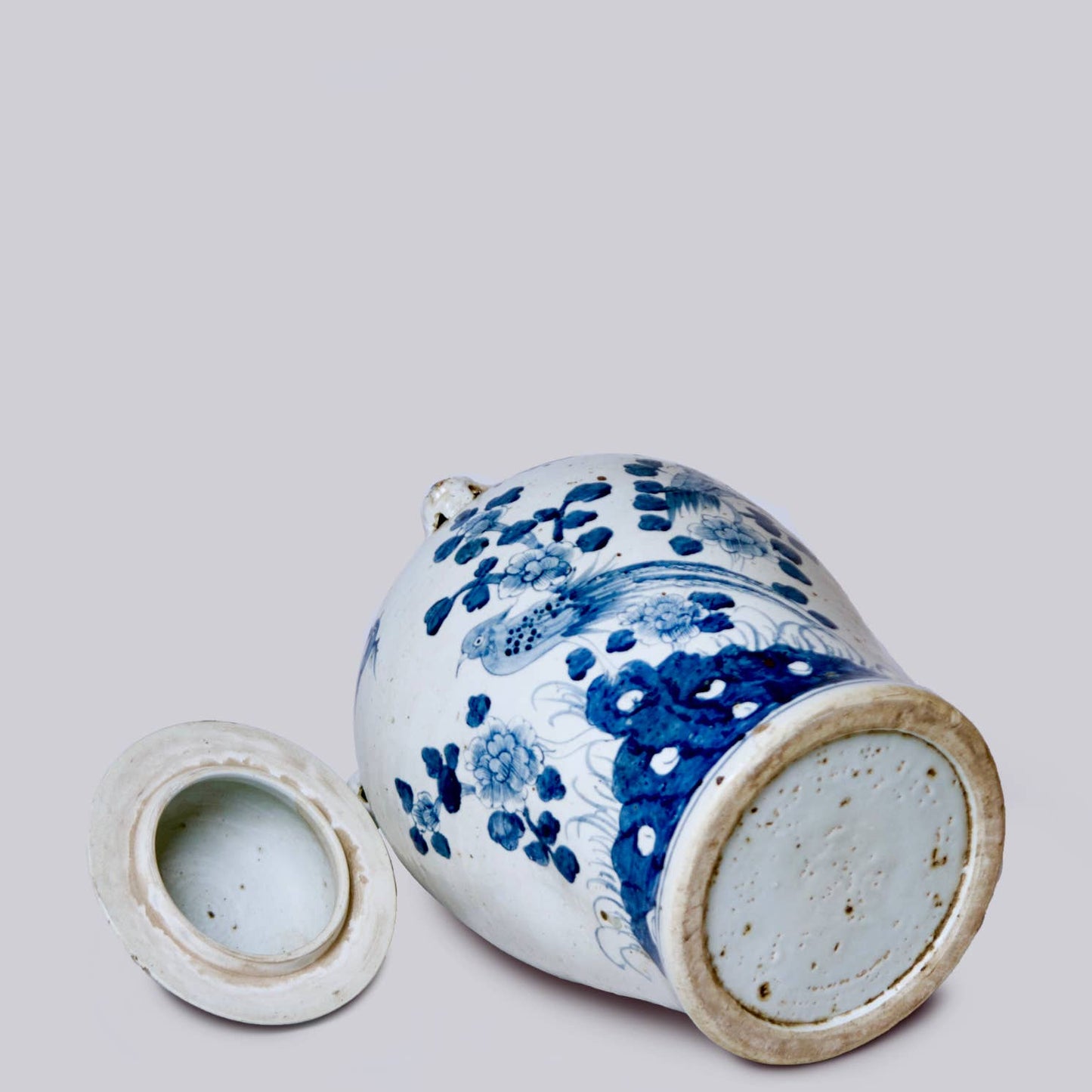 Bird and Flower Blue and White Porcelain Temple Jar