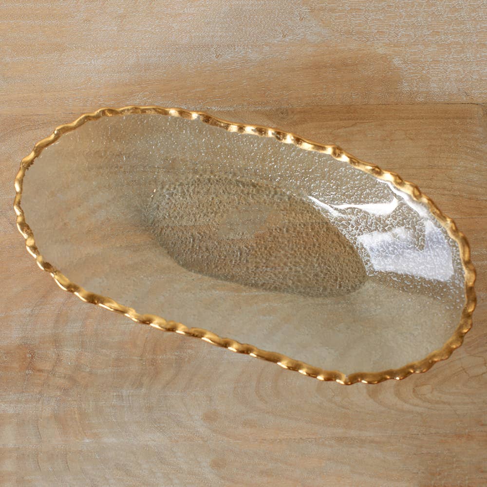 Seward Oval Serving Tray   Clear/Gold   14.75x7.25